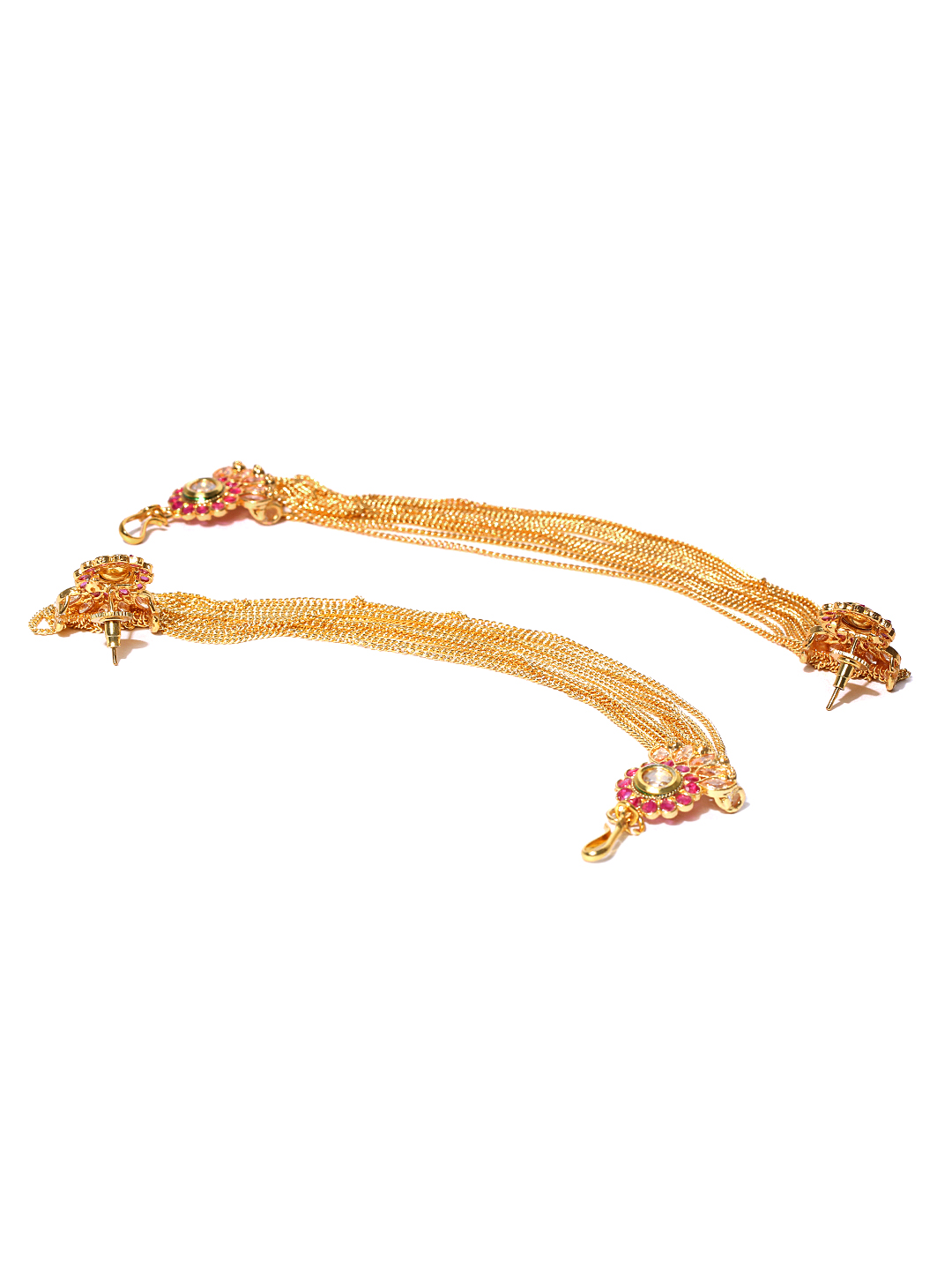 YouBella Gold-Toned  Pink Floral Studs with Ear Chains